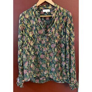 Caballero Women's Floral Gold Metallic Vivienne Top Large Sheer Long Sleeve EUC